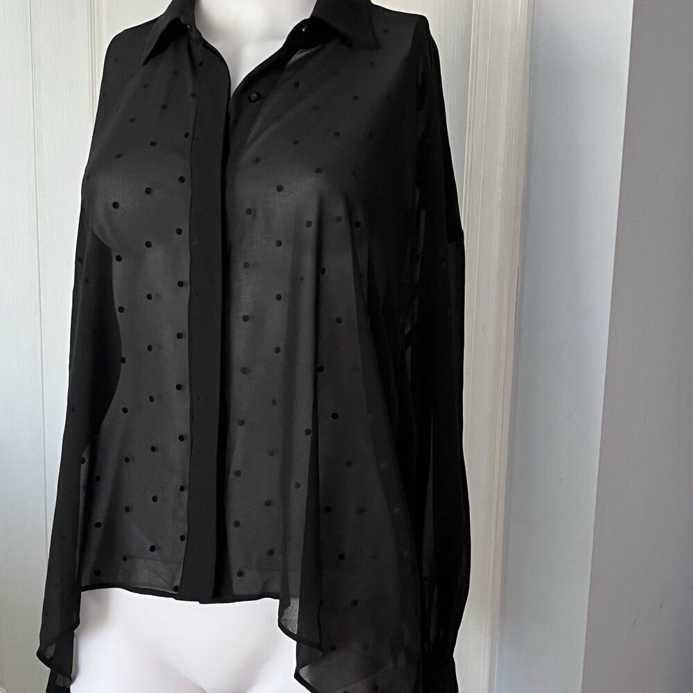 DR2 Sheer Women’s Black Long Sleeved Polka Dot Blouse Size S - Picture 3 of 7